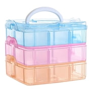 Craft Storage Box, Casewin Compartments Divider Organizer, 3 Layers 18 Compartments Transparent Detachable Storage Box with Handle for Crafts, Jewelry, Toy, Sewing Accessories Mixed Color