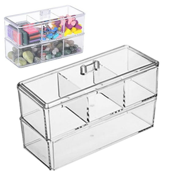 Craft Storage Box with Compartments,Clear Stackable Plastic Box Organizer,Transparent Stackable Storage Box For Crafts Jewelry Sewing Accessories Ties Headbands Beauty Products For Vanity Bathroom,B