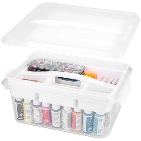 Craft Storage Box with Removable Tray, 20 QT Clear Plastic Organizer with Lids, White Playdoh Storage Containers for Crafts Supplies, Tools, Puzzles