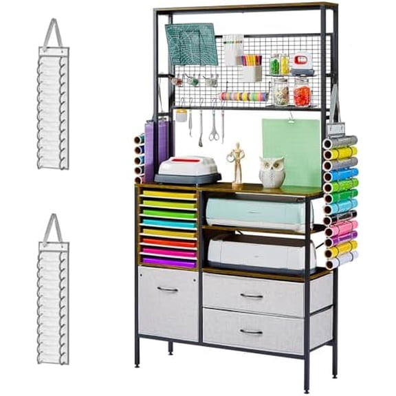 Craft Storage Cabinet Compatible with Cricut, Craft Organizer Desk with Storage for Adults, Vinyl Organization Solutions Table, Art Room Furniture, Accessories Station$$