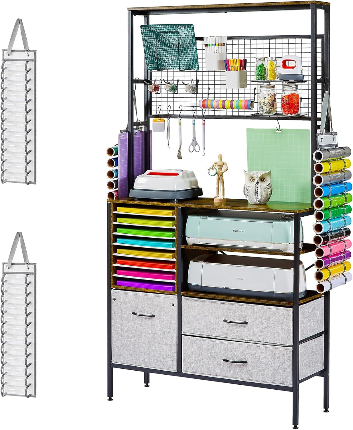 Craft Storage Cabinet Compatible with Cricut Maker 4 & Explore 5, Craft Organizer Desk with Storage for Adults, Vinyl Organization Solutions Table, Art Room Furniture, Accessories Station