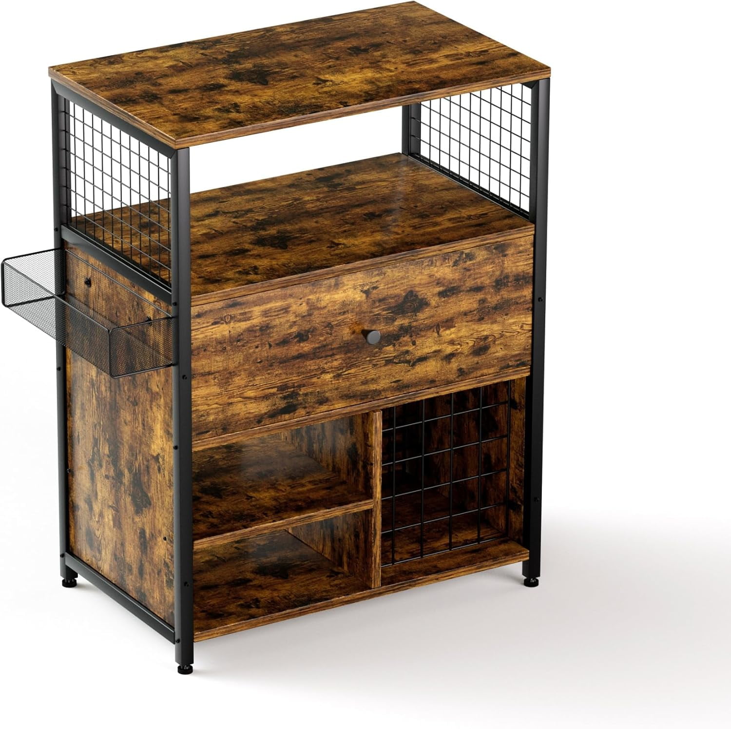 Rustic Brown MDF and Iron Craft Storage Cabinet with Drawer and Vinyl Roll Holder