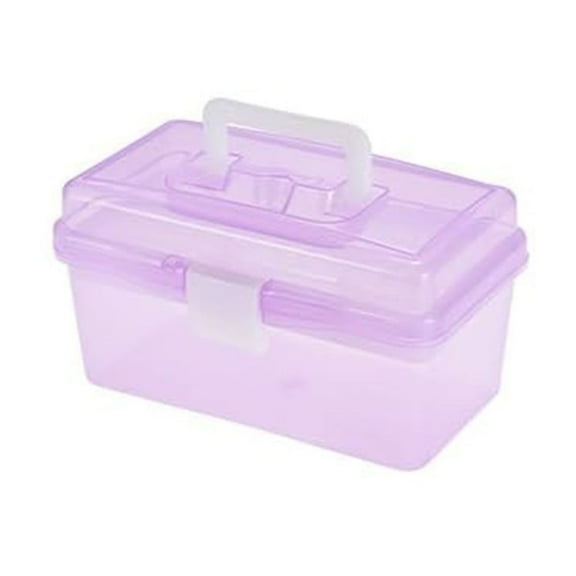 Craft Storage Container with Handle, 2 Layer Stack Carry Portable Plastic Case, Used for Organizing Stationery Sewing Jewelry Beauty , 1 Pcs, 7.87x4.72x4.13"