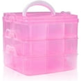 thumbnail image 1 of Craft Storage Organizer,Casewin Sewing Box,3-Tier Plastic Organizer Box with Dividers, Storage Containers for Organizing Art Supplies, Fuse Beads,Washi Tape, Jewelry,Tool,Kids Toy,Pink, 1 of 7