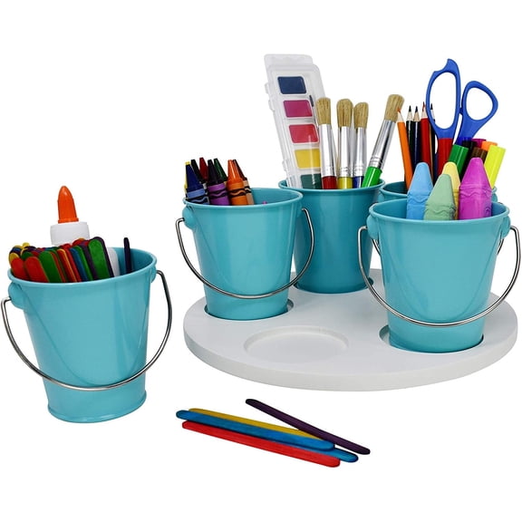 Craft Storage Turntable by Modern Retro - The Lazy Susan Art Craft Organizer Storage Bins - Organizers & Storage Containers for Crafts, Scissors, Kids Crayon Organizer Caddy! (Aqua)