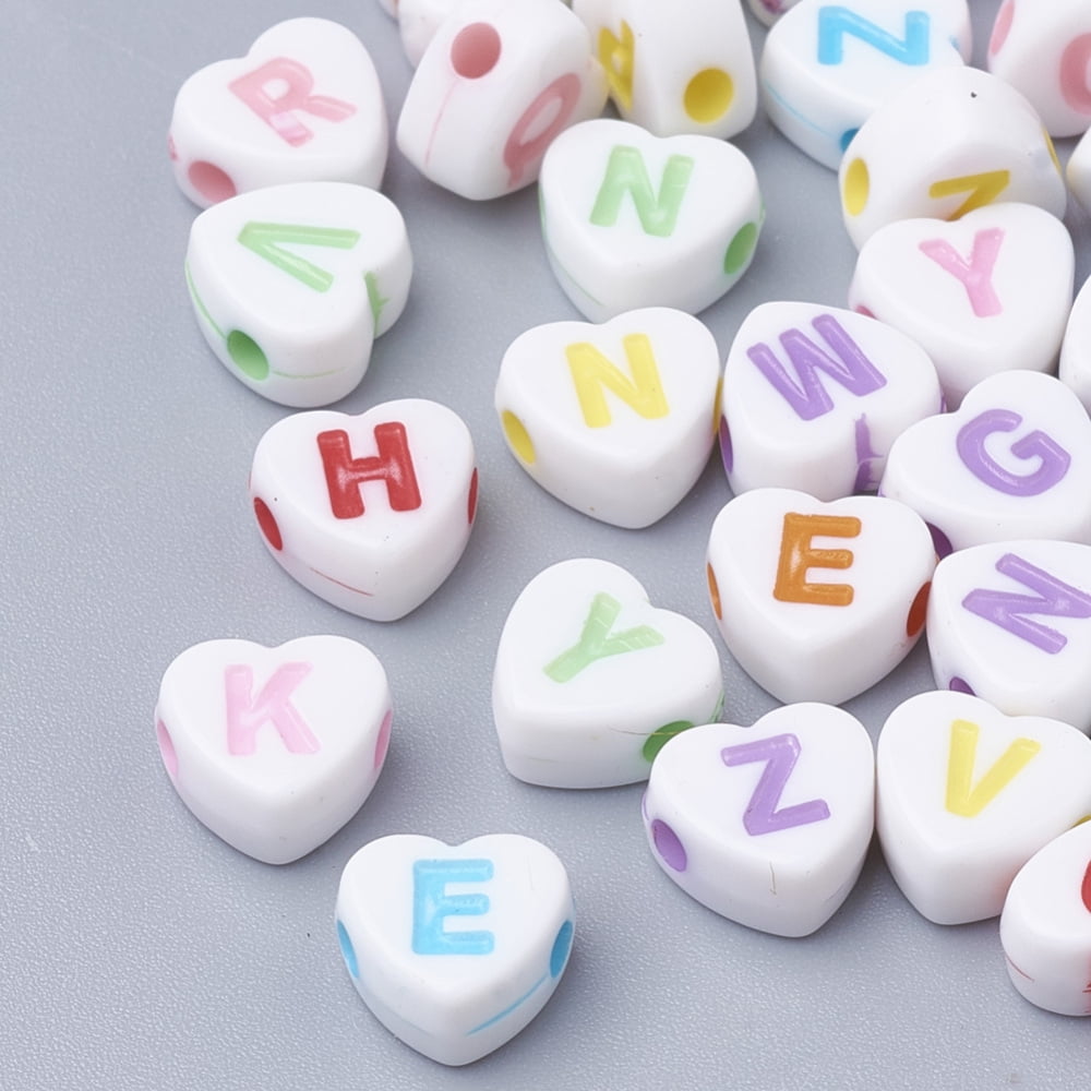 Craft Style Acrylic Beads Horizontal Hole Heart with Initial Letter Mixed Color 7x7.5x4mm Hole: 1.6mm about 3500pcs/500g