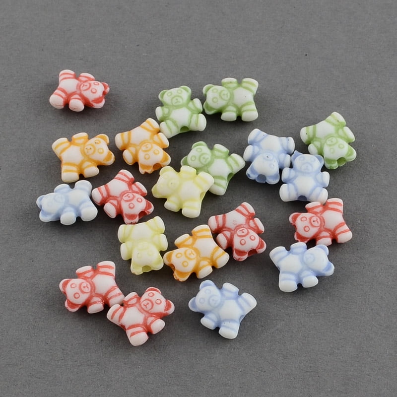 Craft Style Bear Acrylic Beads Mixed Color 9x8x4mm Hole: 1.5mm about 2990pcs/500g