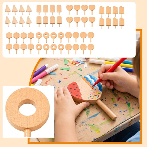 Craft Supplies, Arts and Crafts Supplies, Wood for Crafts, Wooden Blanks, 8 Pcs Unpainted Wood Ice Cream Stick Play Sets for Children with Kraft Packaging and Sandpaper for