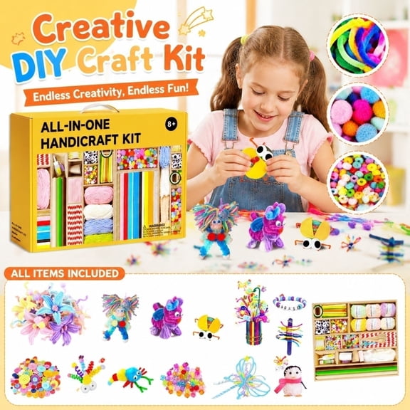 Craft Supplies Craft Kit Box with 3000+ Pieces, Arts and Crafts Kit for Ages 4‑8 & 8‑12, Storage Craft Box , Bulk Art Materials Set Gift