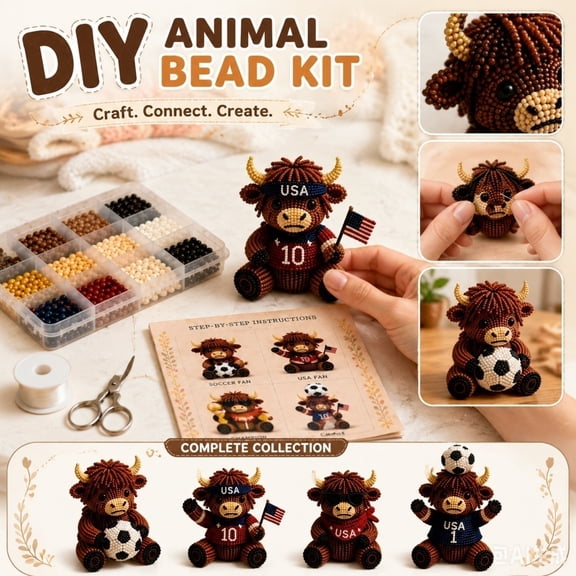 Craft Supplies for Student Patriotic Highland Cow Beading Craft Kit Independence Day Handmade Jewelry Art Set Birthday Gift for Student Complete Kit