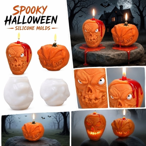 Craft Supply, Pumpkin Mold, Outdoor Fall Pumpkin Decorations, Halloween Party Decor, 4X3.5 Inch Screaming Terror Character Silicone Mold for Candle Making, Produce Unique Scary