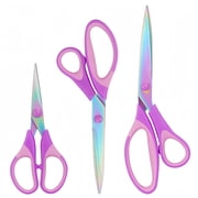 Craft Tailor Scissors Set of 3 - Rainbow Titanium Coated Stainless Steel Shears, Purple, 9.5"/8.5"/5.5", All-Purpose Fabric Cutting, Sewing Supplies, Office & Home Use