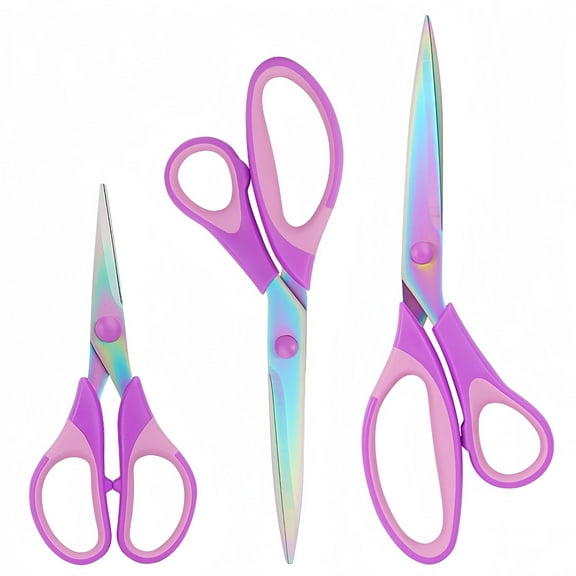 Craft Tailor Scissors Set of 3 - Rainbow Titanium Coated Stainless Steel Shears, Purple, 9.5"/8.5"/5.5", All-Purpose Fabric Cutting, Sewing Supplies, Office & Home Use