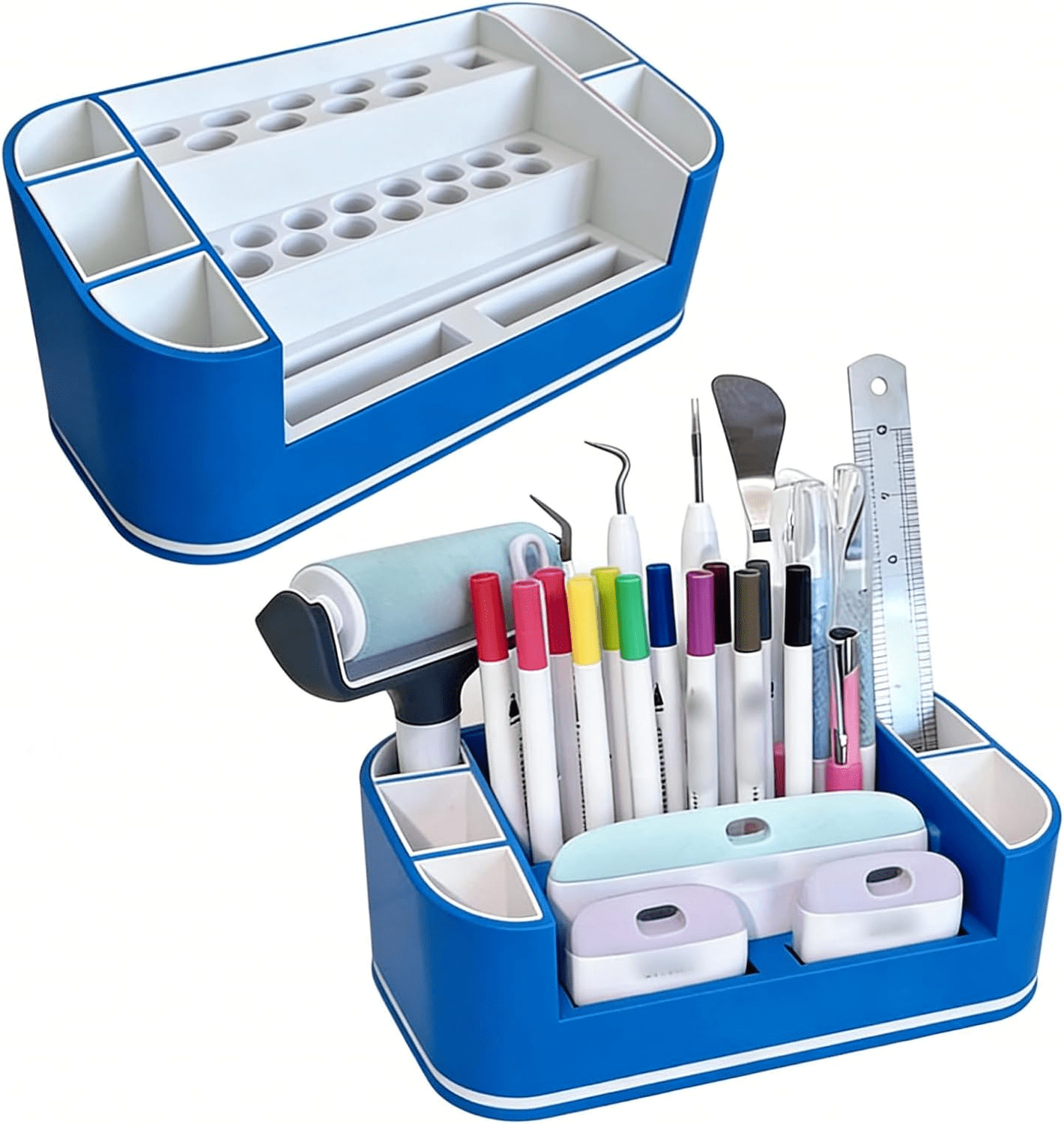 Craft Tool Organizer for Cricut Maker Pens Scissors Weeding Tools Compact Portable Storage Box (Blue, B)