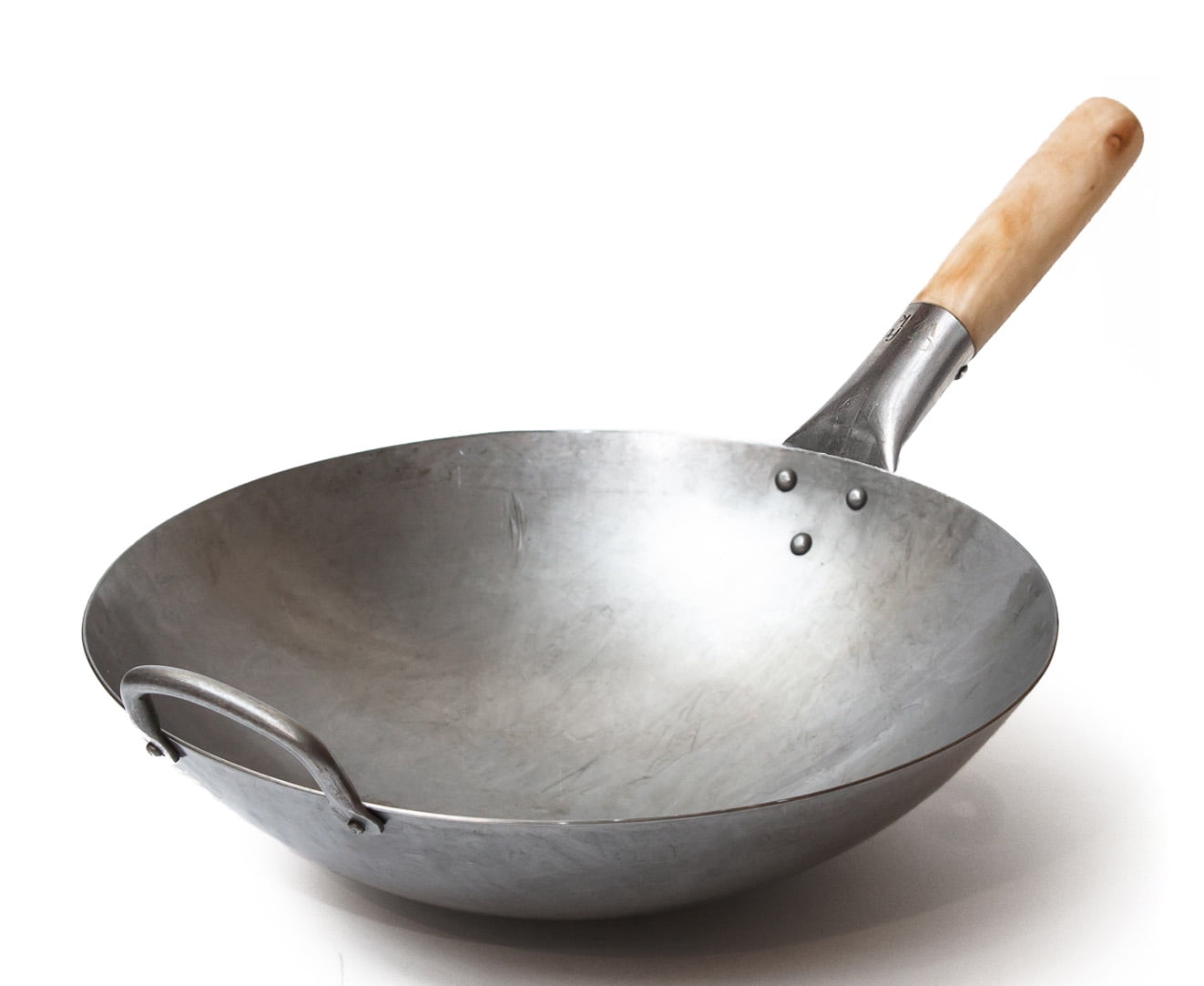 Traditional Hand Hammered Carbon Steel Wok with Wooden Handle, 12 Inch
