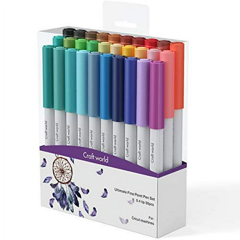 Craft World 0.4 Tip Fine Point Pens for Cricut Maker 3/Maker/Explore 3/Air  2, Ultimate Fine Point Pens Set of 30 Pack Assorted Tools Accessories