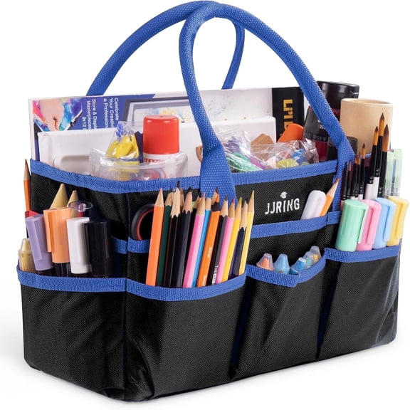 Craft and Art Organizer Tote Bag - 600D Blue Nylon Fabric Art Caddy with Pockets - for Art, Craft, Sewing, Medical, and Office Supplies Storage