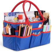 Blue Art and Craft Storage Tote, 600D Nylon Multi-Pocket Caddy for Sewing, Scrapbooking & Teacher Supplies, Large Capacity Bag