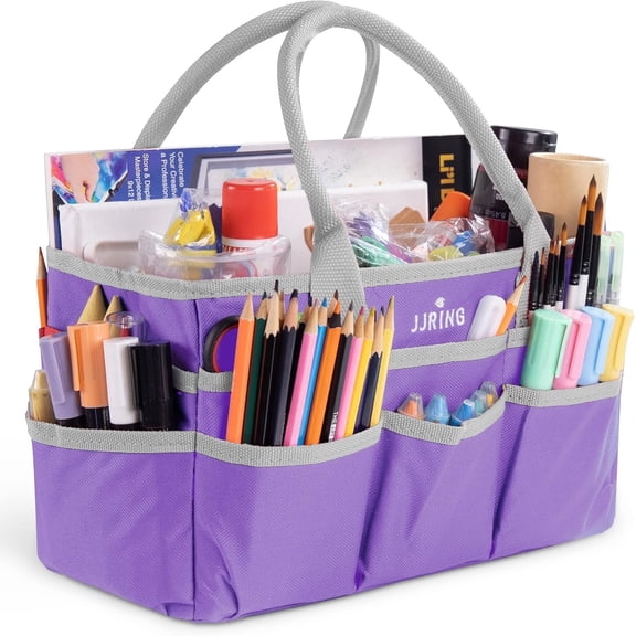Craft and Art Tote - 600D Purple Nylon Fabric Art Sewing Organizer Bag with Pockets - for Craft, Scrapbooking, Medical, and Office Supplies Storage