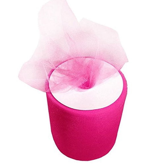 Craft and Party, 6" by 200 yards (600 ft) fabric tulle spool for wedding and decoration. Value pack. (Fuchsia)