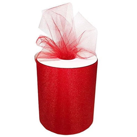 Craft and Party, 6" by 200 yards (600 ft) fabric tulle spool for wedding and decoration. Value pack. (Red)