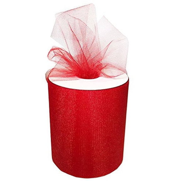 Craft and Party, 6" by 200 yards (600 ft) fabric tulle spool for wedding and decoration. Value pack. (Red)