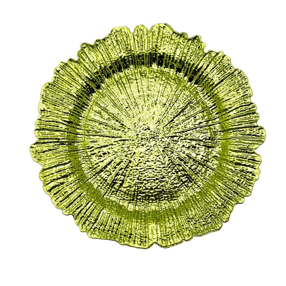 Craft and Party Charger Plate, 12 pcs 13" Round Apple Green Plastic Reef Charger Plate For Weddings And Elegant Settings With A Metallic Finish