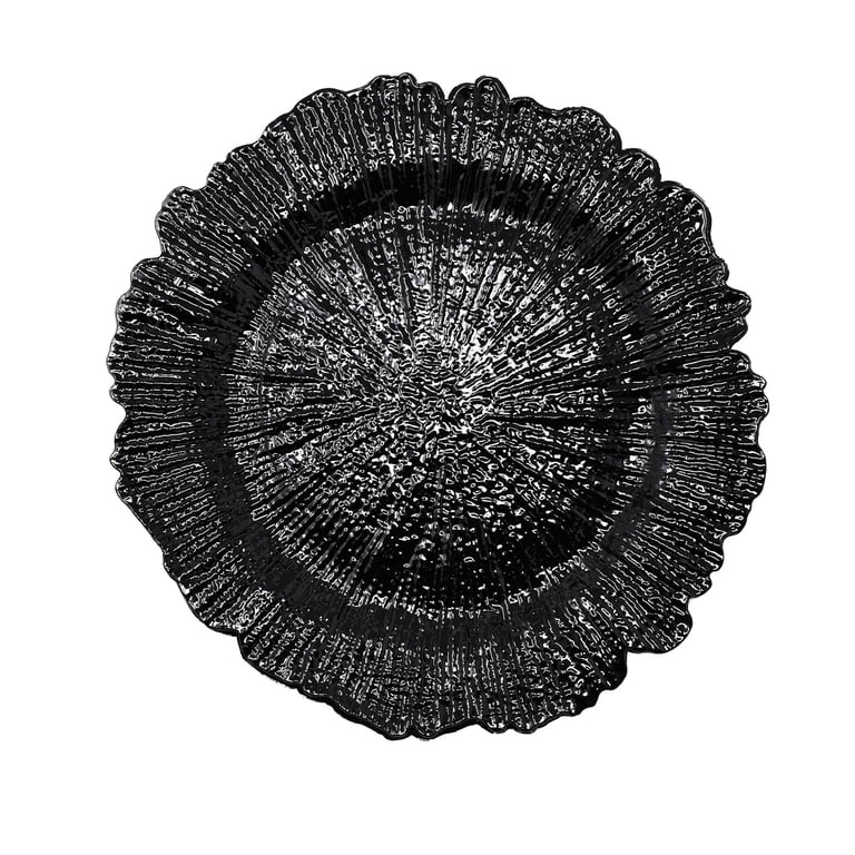 12 Black Charger Plates Bulk - 13 Inch Plastic Dinner Plate Chargers For Wedding & Events