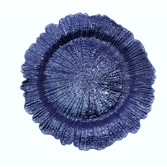 Craft and Party Charger Plate, 6 pcs 13" Round Navy Blue Plastic Reef Charger Plate For Weddings And Elegant Settings With A Metallic Finish