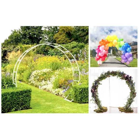 Craft and Party- Half Moon Metal Wedding Arch White for Outdoor, Indoor Ceremony, Decoration- 8' W x 9'H