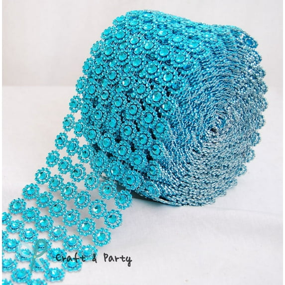 Craft and party Diamond Flower Shape Mesh Wrap Roll Faux Rhinestone Crystal Ribbon 4" x 10 yards (30 ft)