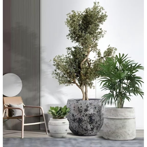 Craft flowerpots 18"+13"+19" Dia Round Concrete Planter Set of 3 Large Outdoor/Indoor Planter Pots Containers with Drainage Holes and Rubber Plug for Home Garden (White, Large)