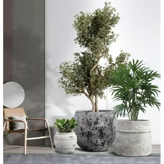 Craft flowerpots 18"+13"+19" Dia Round Concrete Planter Set of 3 Large Outdoor/Indoor Planter Pots Containers with Drainage Holes and Rubber Plug for Home Garden (White, Large)