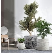 Craft flowerpots 18"+13"+19" Dia Round Concrete Planter Set of 3 Large Outdoor/Indoor Planter Pots Containers with Drainage Holes and Rubber Plug for Home Garden White, Large