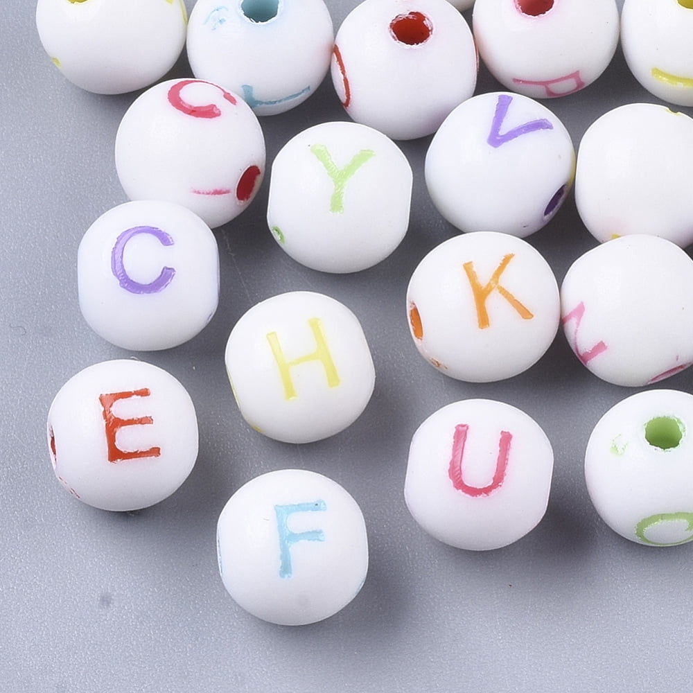 Craft style Acrylic Beads Horizontal Hole Round with Random Initial Letter Mixed color 8mm Hole: 1.5mm 2380pcs/500g