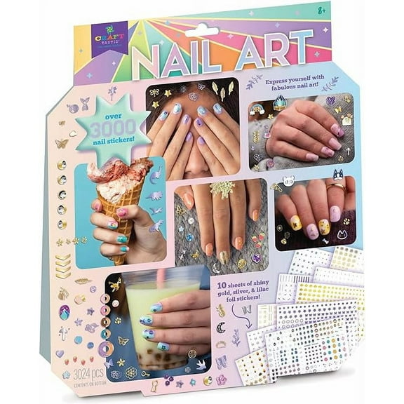 Craft-tastic, Nail Art Over 3,000 Nail Stickers Dinosaurs, Flowers, Butterflies, Geometric, Moon, Stars for Ages 8+