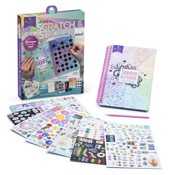 Craft-tastic  Scratch and Sticker Interactive Journal  Activity Book Packed with Fun Quizzes, 550+ Stickers, Creative Doodle Prompts, and More!