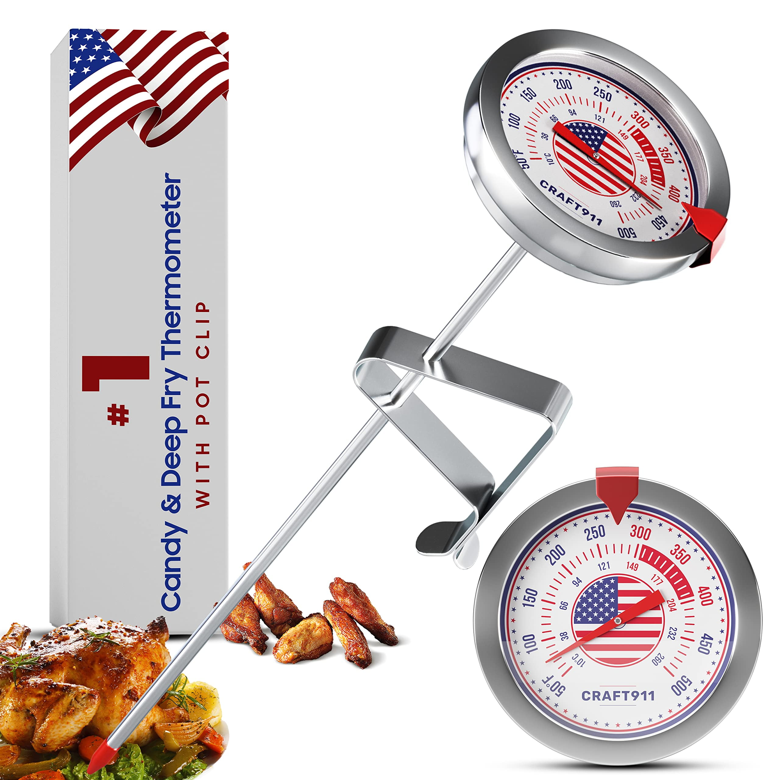 Craft911 Stainless Steel Analog Candy Deep Fry Thermometer - Accurate & Fast Read Food Thermometer, Silver