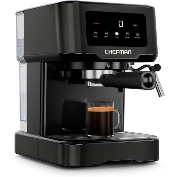 CraftBrew Espresso Machine, 15-Bar Pump Digital Maker w/Steam Wand for Latte & Cappuccino, Compact Coffee Machine w/ 1.5L Removable Water Reservoir - Black