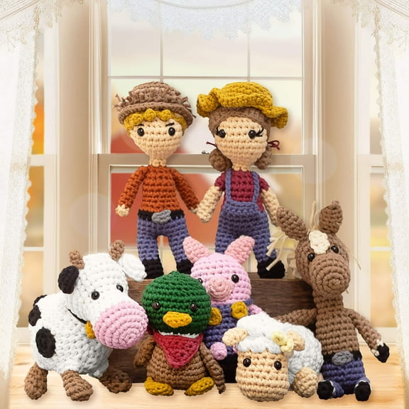 CraftBud Beginner Crochet Kit, Amigurumi Stuffed Animal Kit with Step-by-Step Video Tutorials, Arts & Crafts for Kids and Adults, Farm Collection Bundle