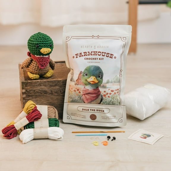 CraftBud Beginner Crochet Kit, Amigurumi Stuffed Animal Kit with Step-by-Step Video Tutorials, Arts & Crafts for Kids and Adults, Dale The Duck