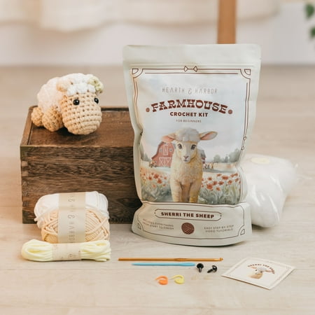 CraftBud Beginner Crochet Kit, Amigurumi Stuffed Animal Kit with Step-by-Step Video Tutorials, Arts & Crafts for Kids and Adults, Sherry The Sheep