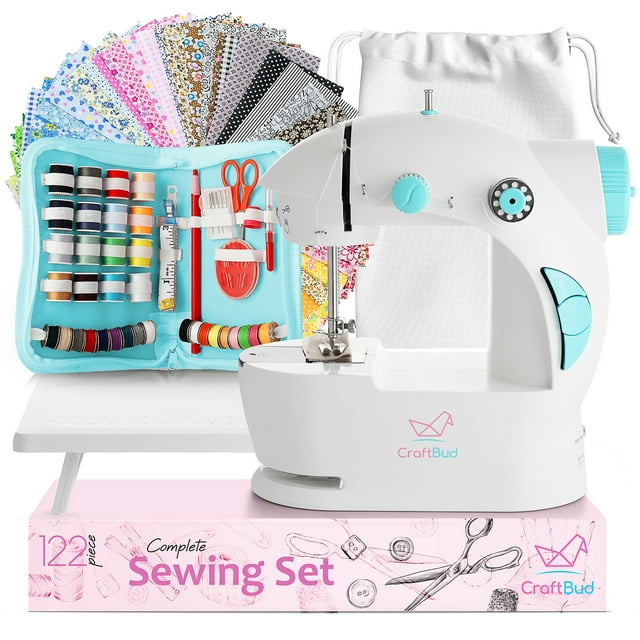 CraftBud Mini 122 Piece Portable Sewing Machine Kit for Beginner Kids