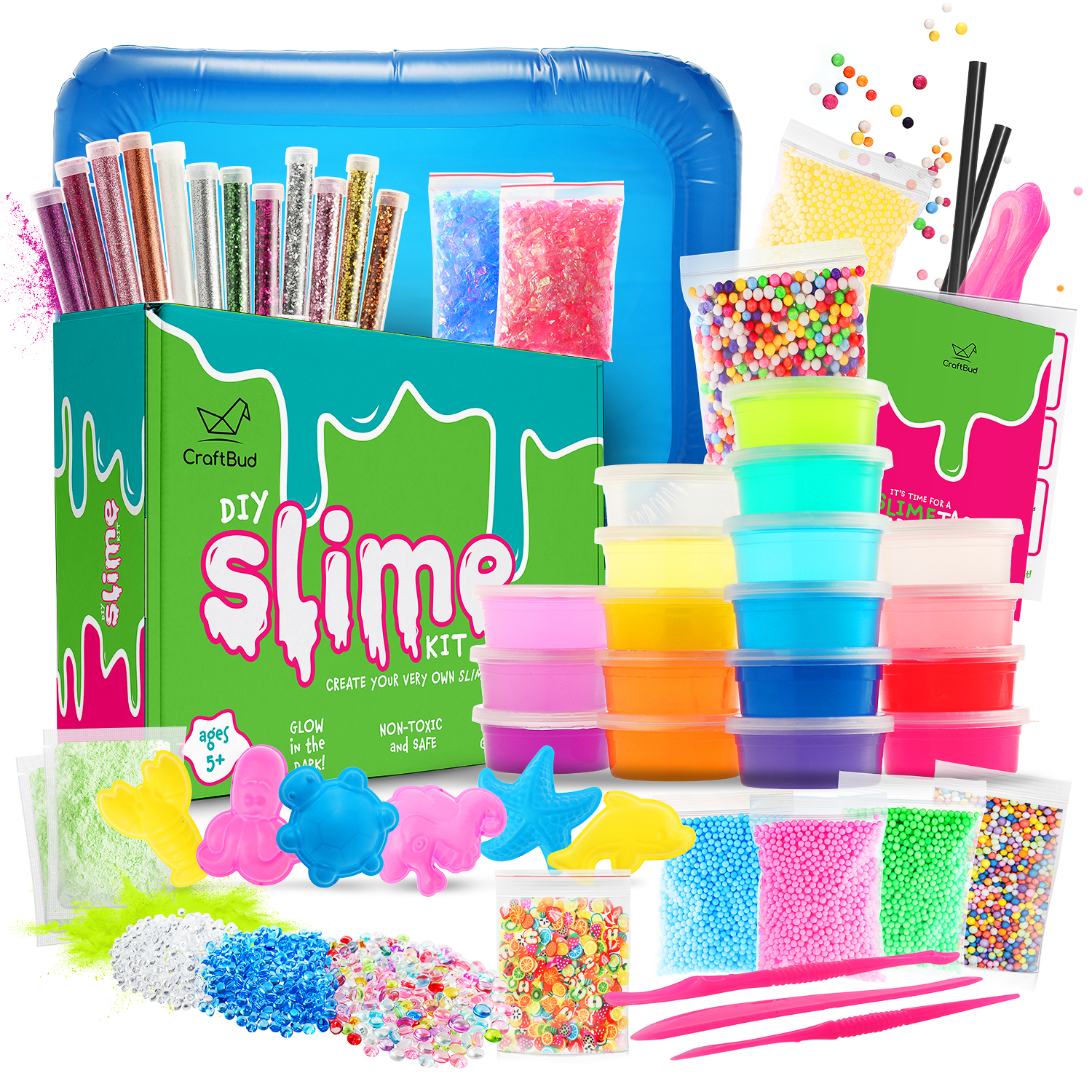 CraftBud Slime Kit DIY for Girls Boys , Arts & Crafts For Kids Girls Toys 8  - 11, Slime Making Kit Glows in The Dark 