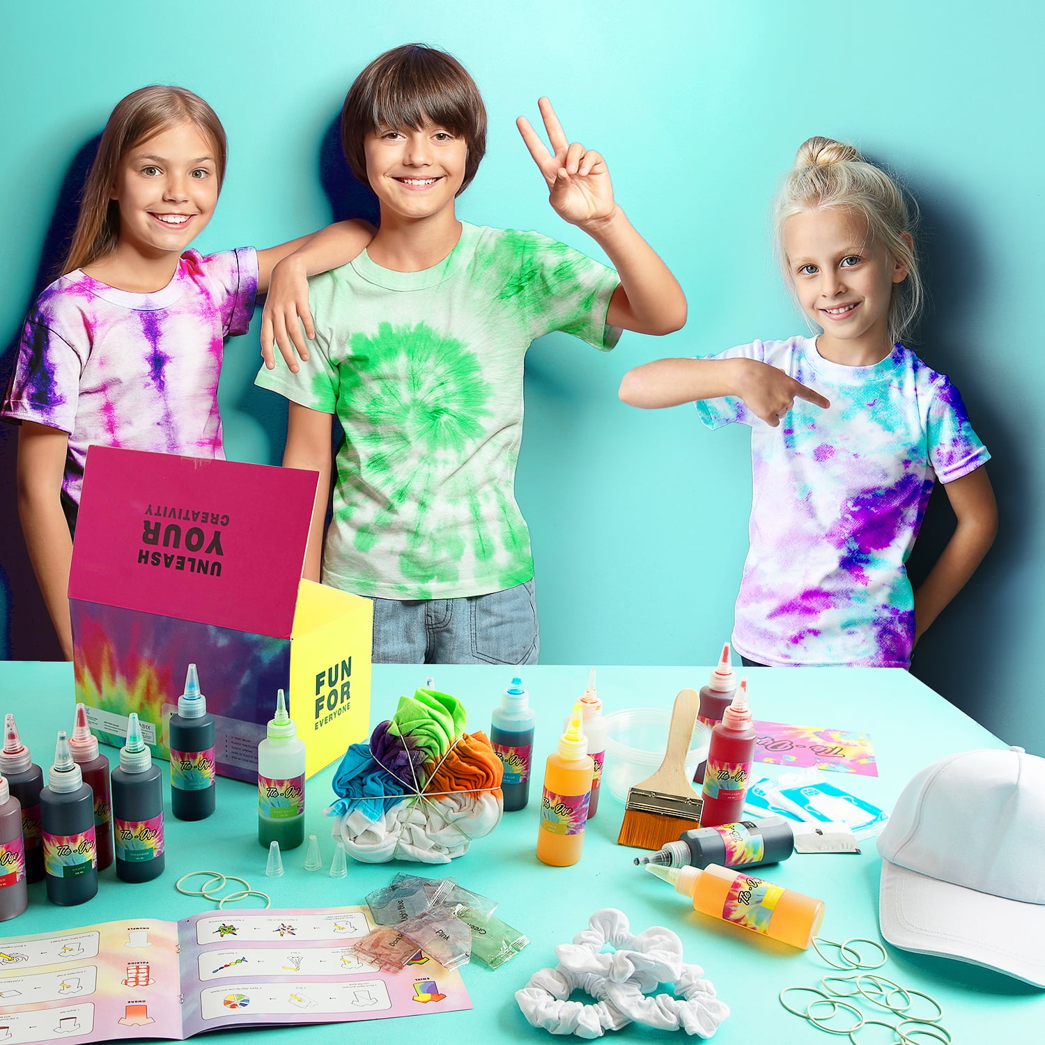 CraftBud 100% Cotton White Kid Tshirt Tie Dye Clothes Kit  (图1)