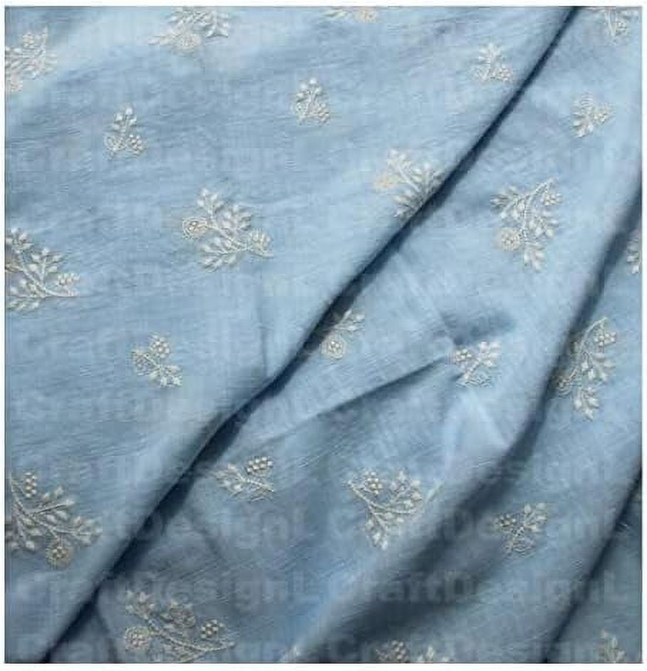 CraftDesignL Floral Cotton Embroidered Fabric, Japanese Embroidered Quilting Fabric - Blue
