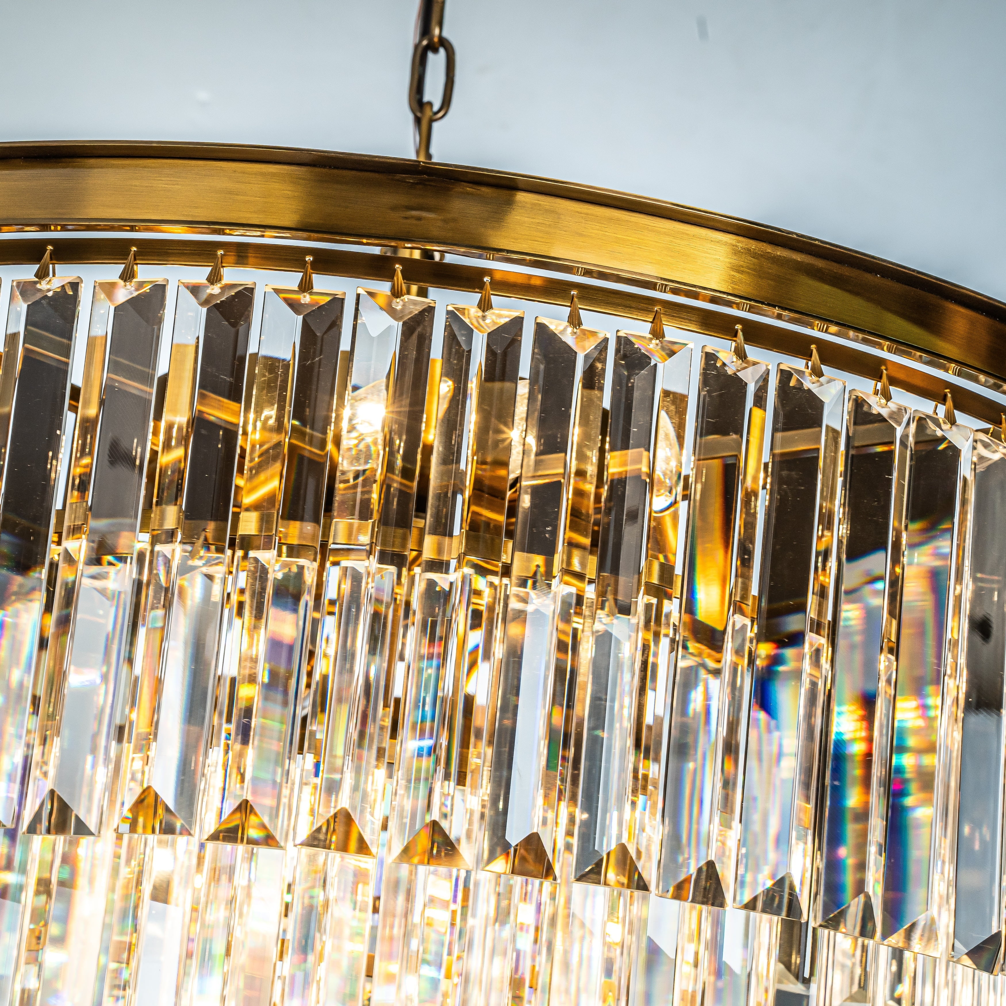 Matte Black and Gold 32" Round Crystal Chandelier