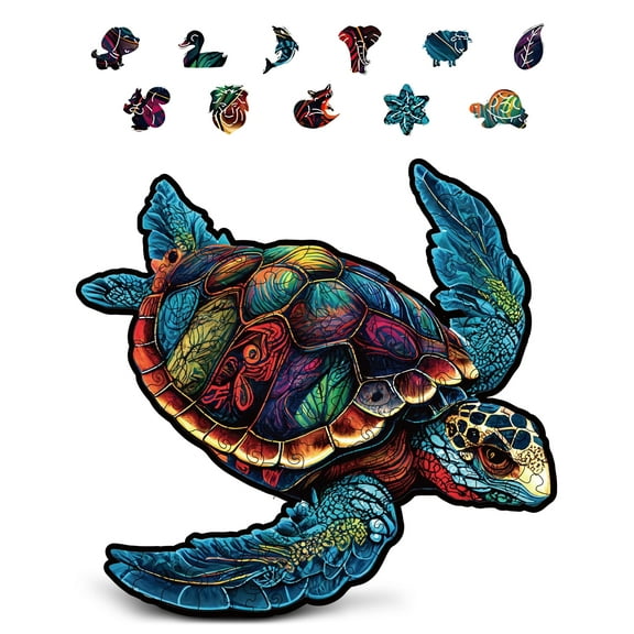 CRAFTHUB Wooden Jigsaw Puzzle - Sea Turtle Puzzle for Adults, Ages 13+, Size: 10.8"x10.3"