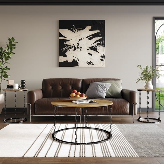 Castle Place Classic 3- Pieces Coffee Table Set, Light Oak