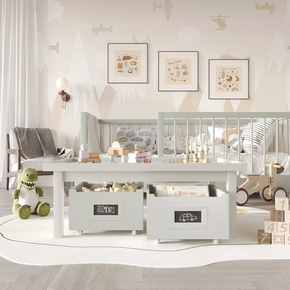 Castle Place Contemporary Kids Table with Drawers, White